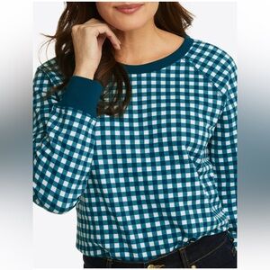 Draper James Natalie Sweatshirt in Gingham Checkered Green and White Sz Medium